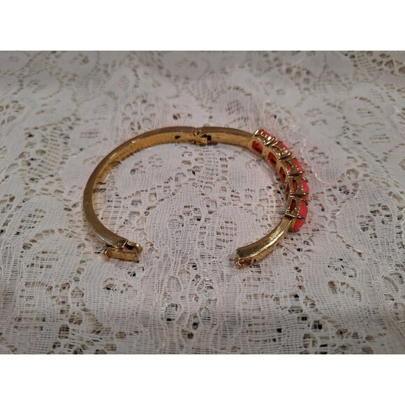 EUC Kate Spade New York "Squared Away" Gold Plated Bangle Bracelet w/ Gemstones - Picture 7 of 8